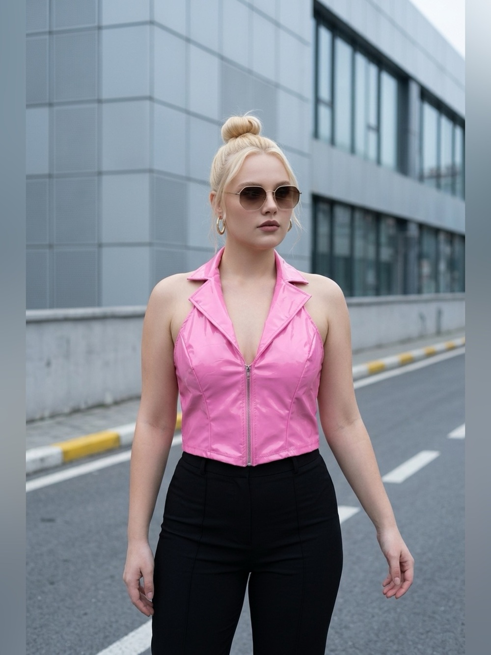 Pink Faux Leather Crop Top - Size Small
